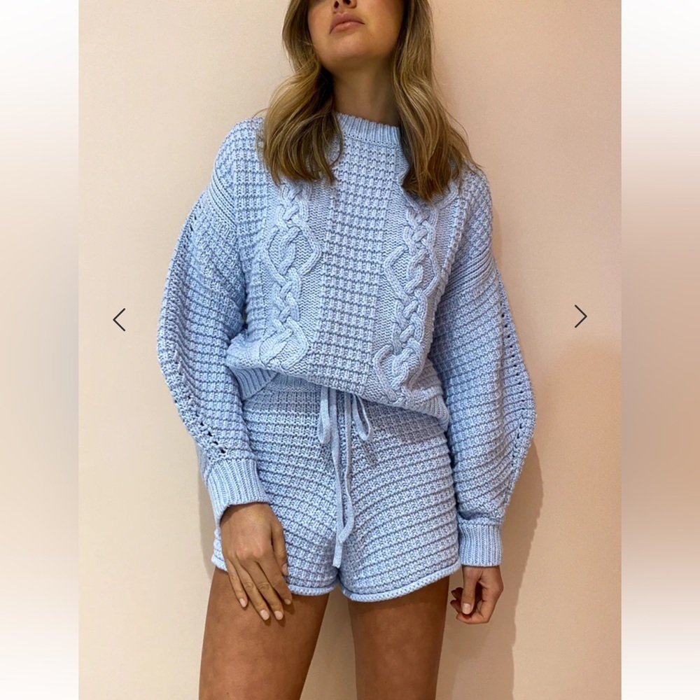 NWT $280 Shona Joy Willow Cocoon Sleeve Cable Jumper In Powder Blue Sz L